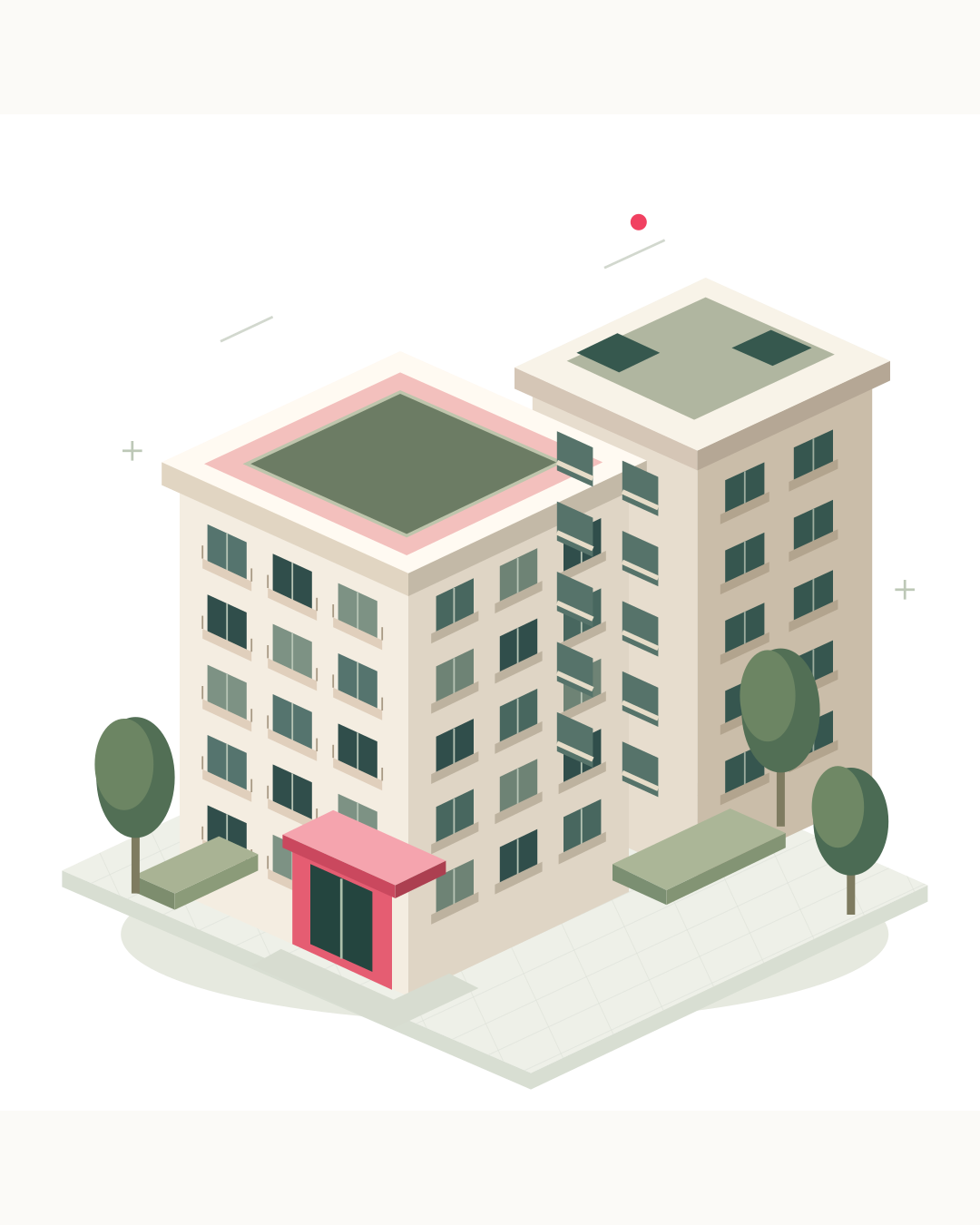 Ilustração de edifícios residenciais do Reddes Notas, sistema de NFS-e para condomínios